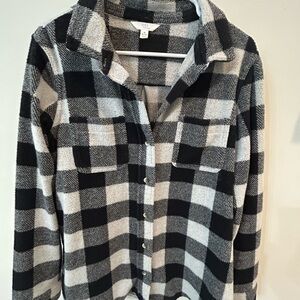 Black and White Fleece Button-Up Shirt